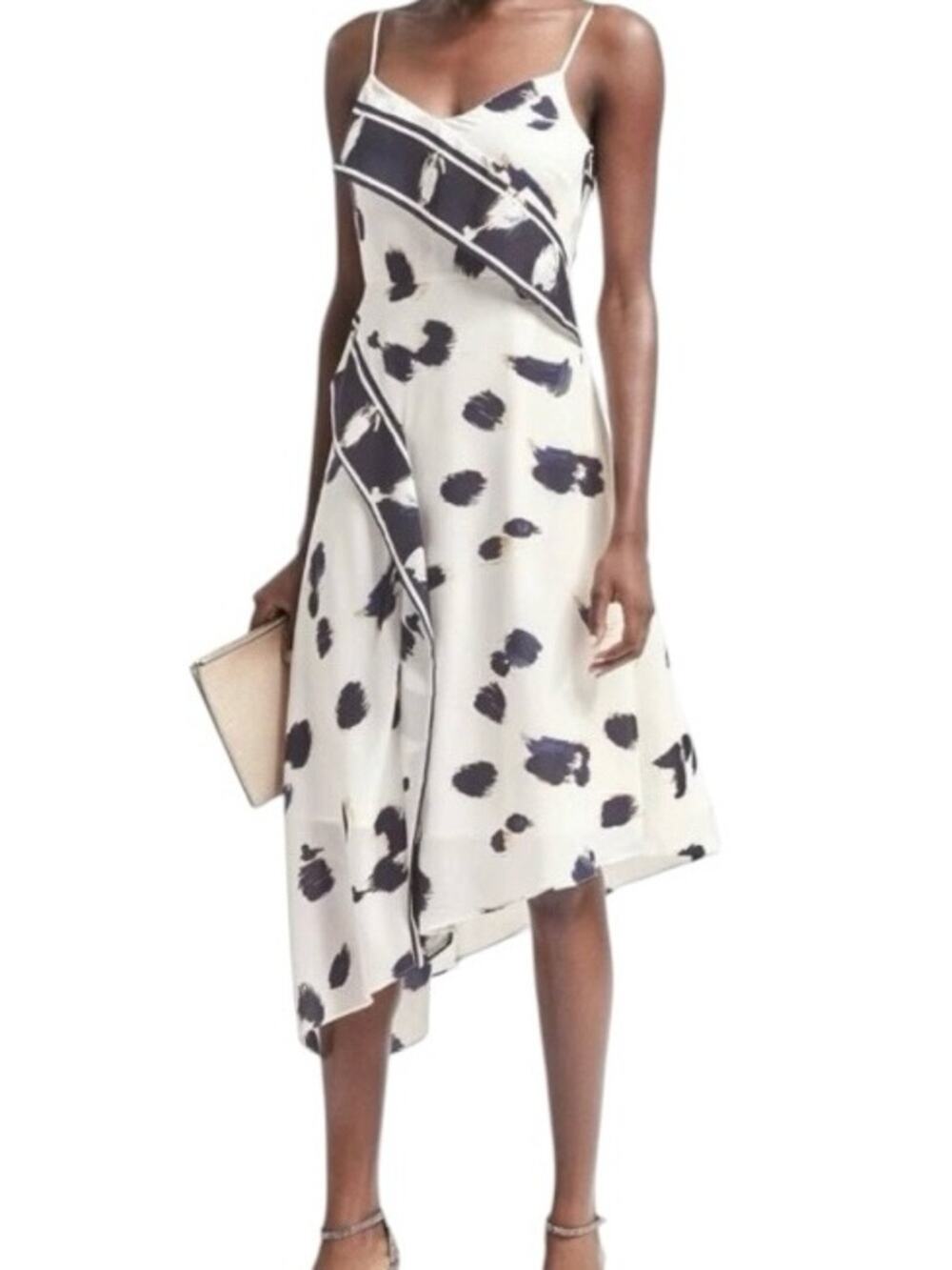 Banana Republic Slip Dress Size 0 Black White High Low Summer Party Going Out
